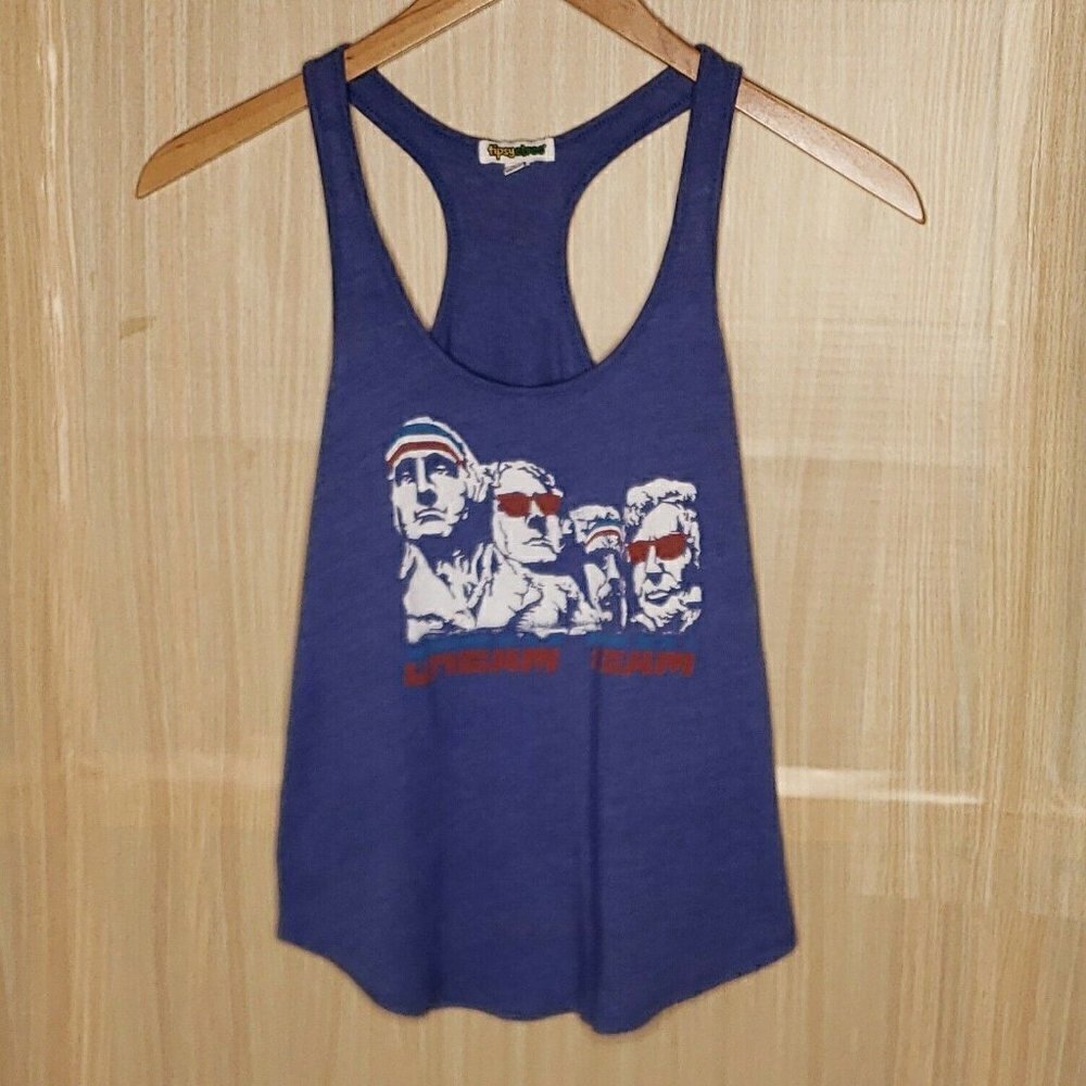 Tipsy Elves Blue Mount Rushmore Tank Top Small